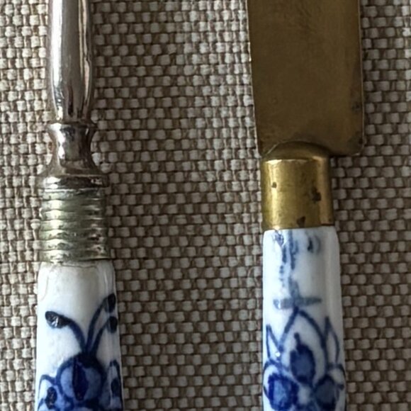 Vintage Bronze Bohemian Fruit Knife plus German Serving Fork Porcelain Handles - Picture 2 of 10